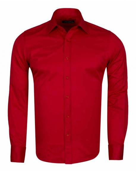 SL 1045-B Men's red plain double cuff shirt with cufflinks